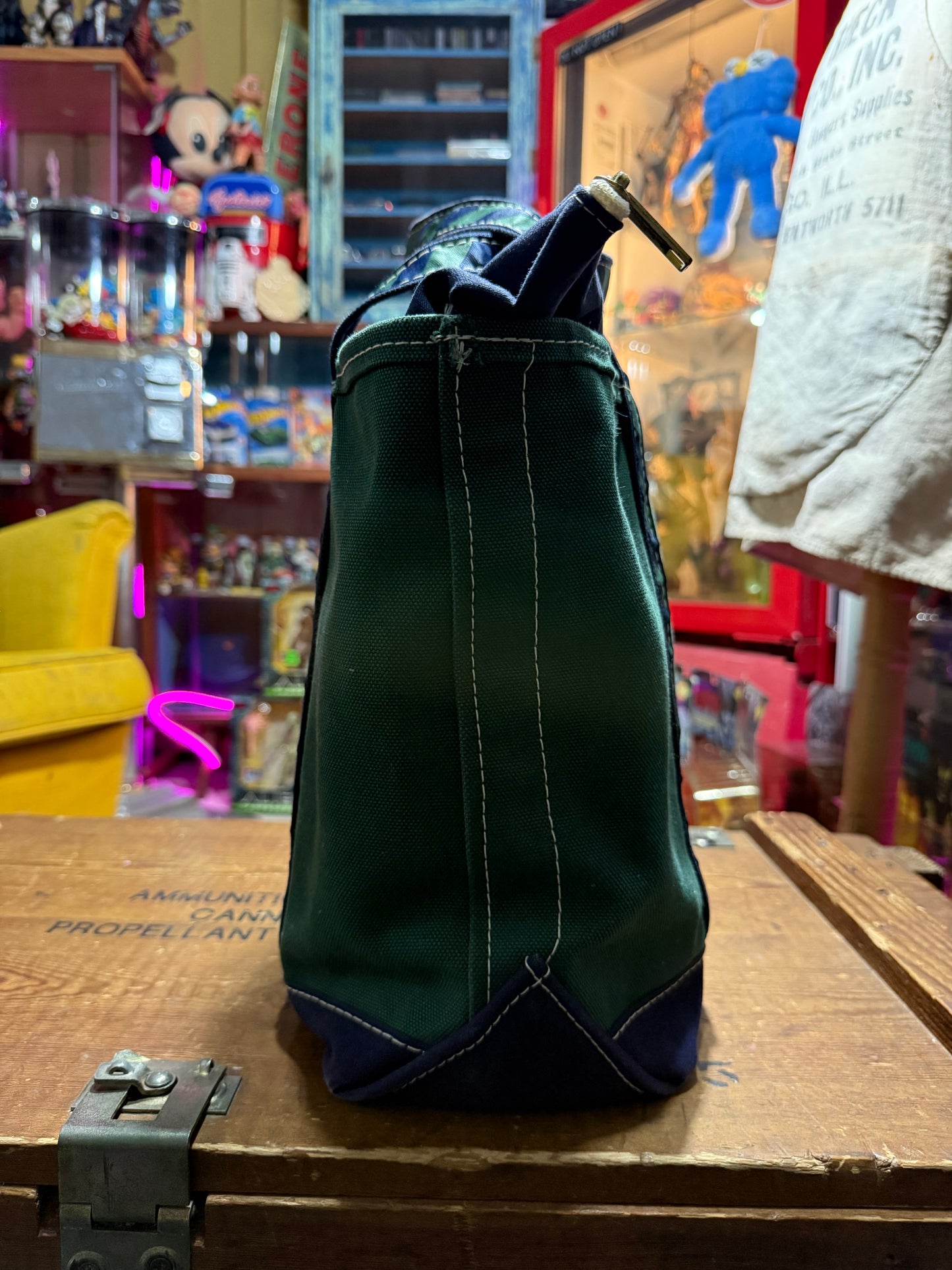 Vintage LL Bean Boat and Tote Zip Top Canvas Bag Dark Green Navy Trim