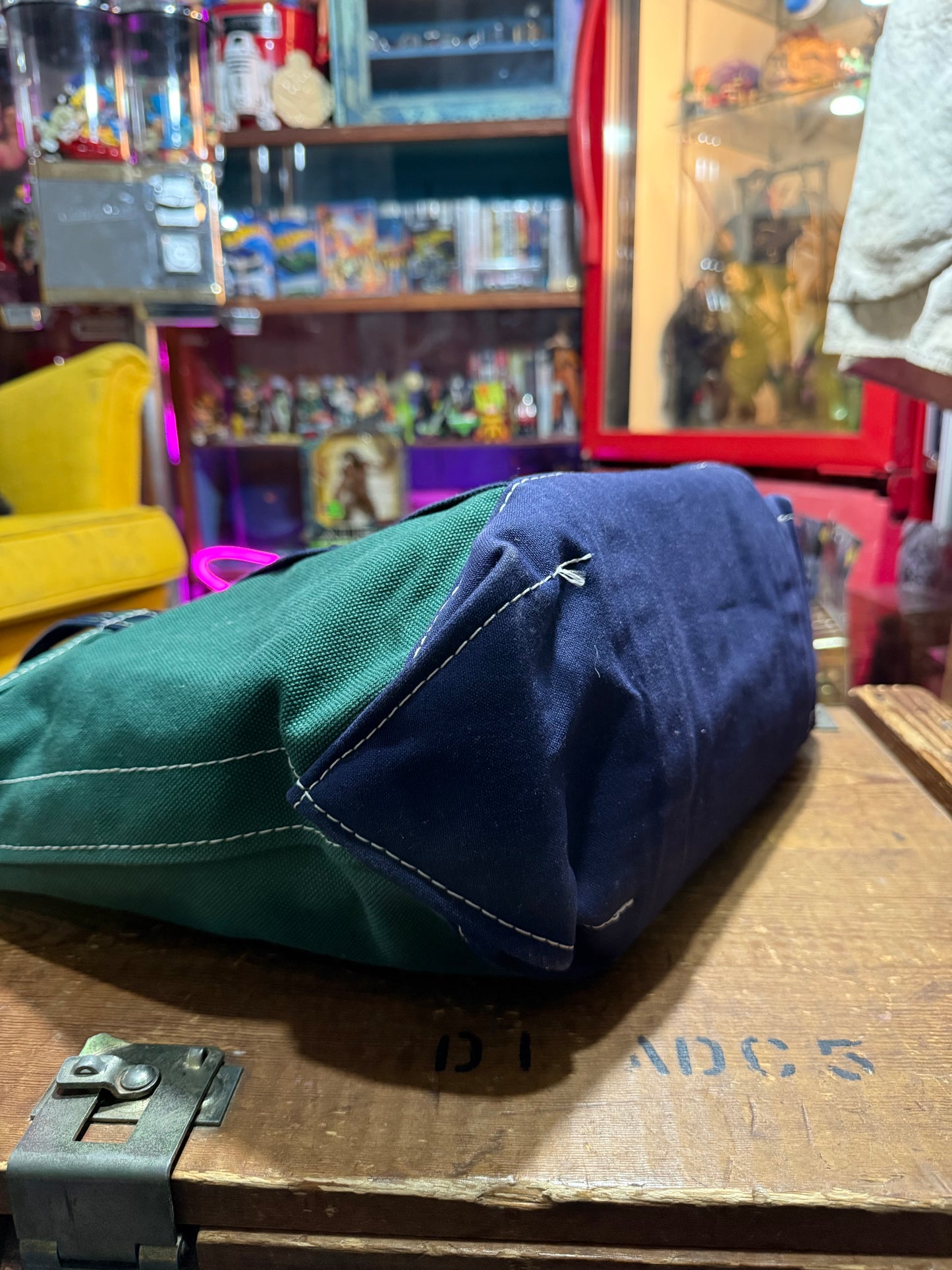 Vintage LL Bean Boat and Tote Zip Top Canvas Bag Dark Green Navy Trim