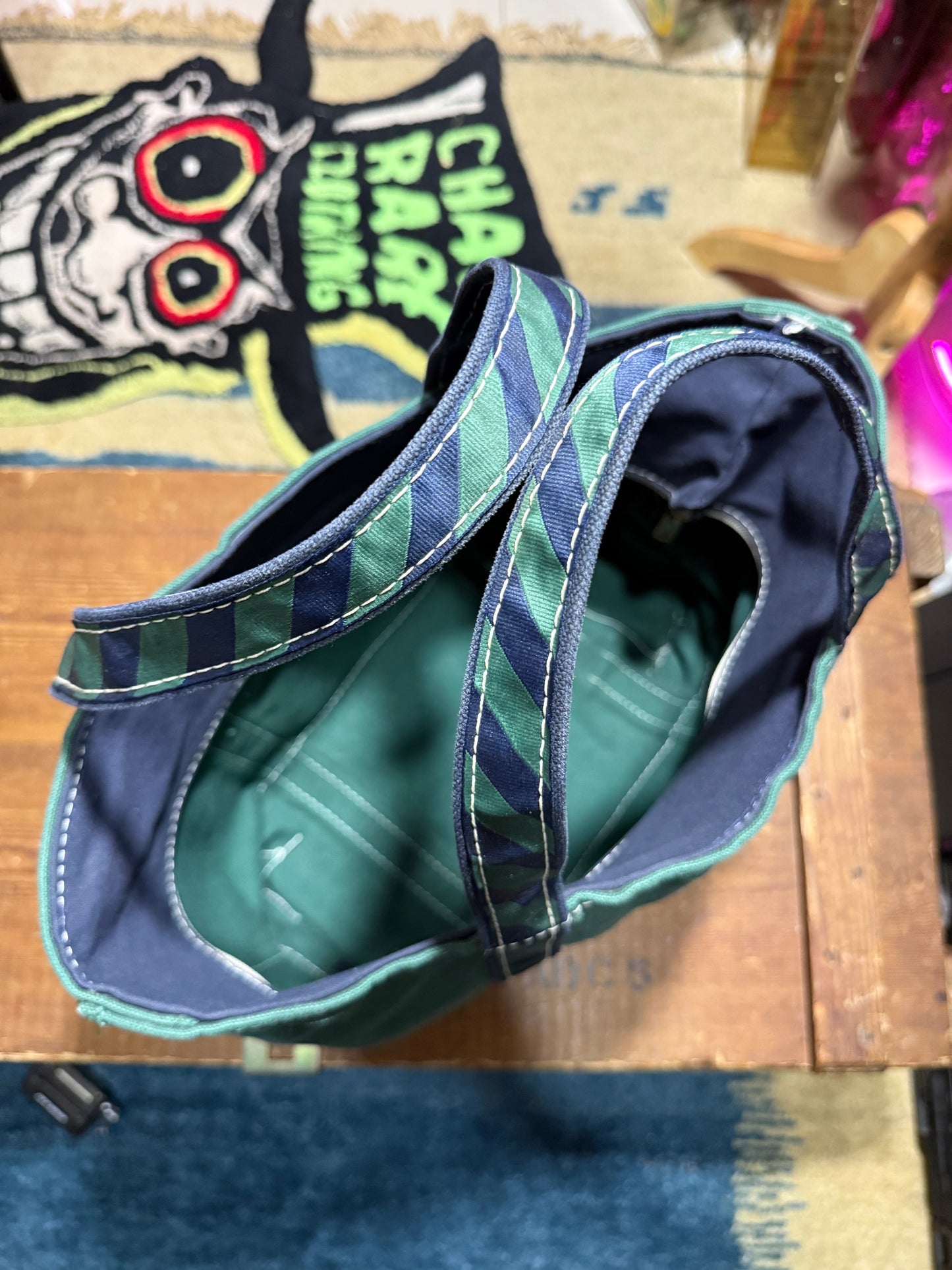 Vintage LL Bean Boat and Tote Zip Top Canvas Bag Dark Green Navy Trim
