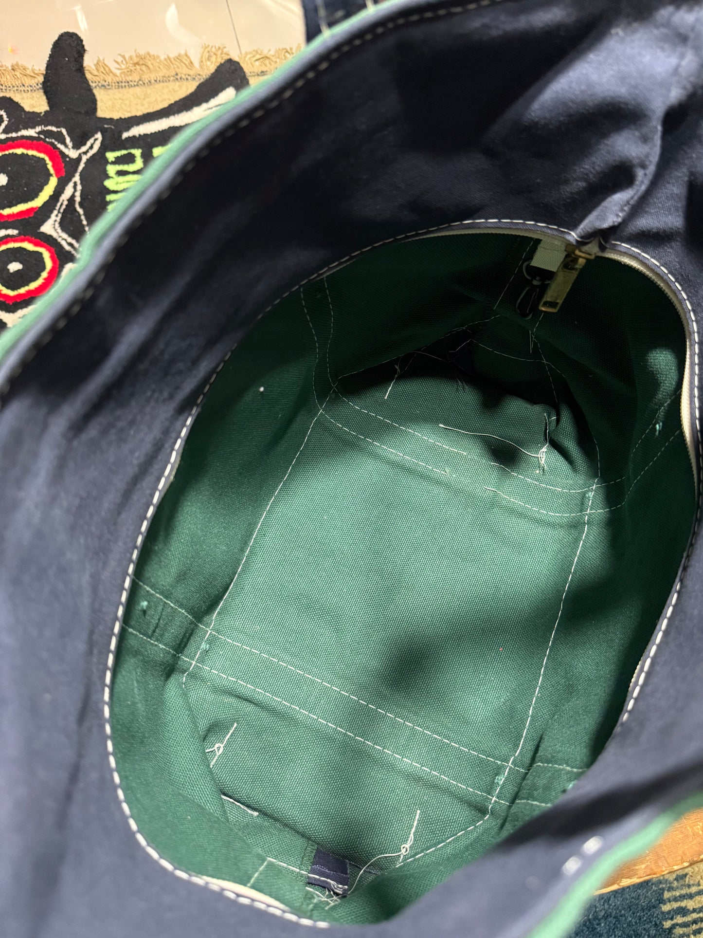 Vintage LL Bean Boat and Tote Zip Top Canvas Bag Dark Green Navy Trim