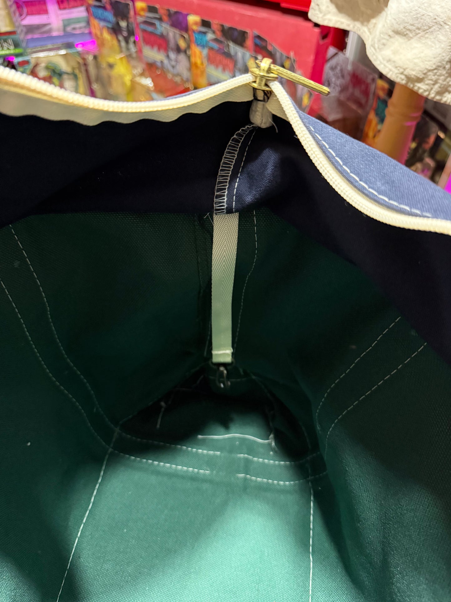 Vintage LL Bean Boat and Tote Zip Top Canvas Bag Dark Green Navy Trim