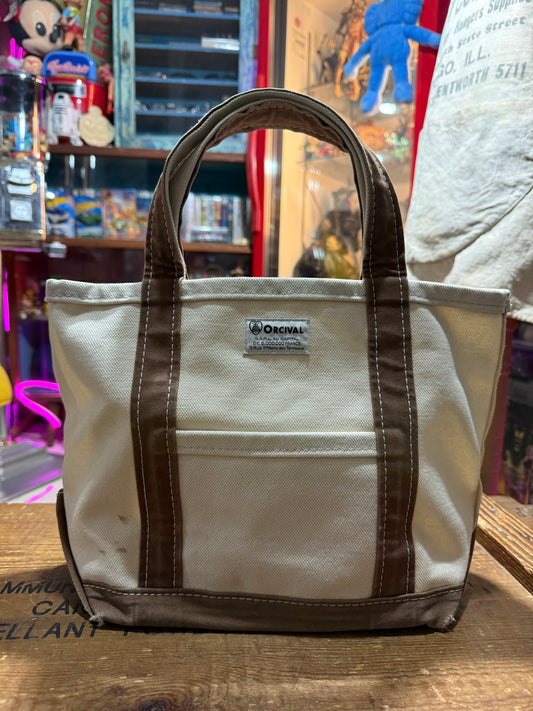 Orcival Canvas Tote Bag Cream Brown Trim Small Size