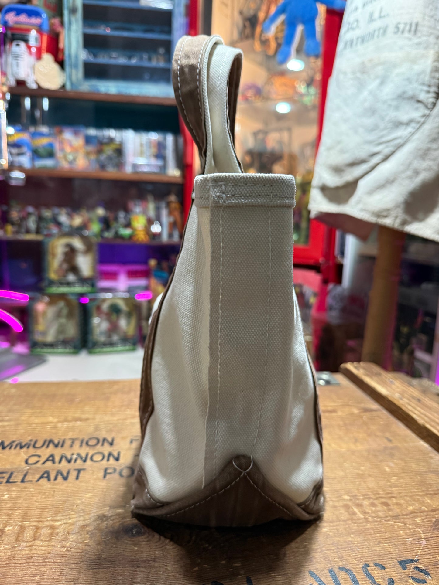 Orcival Canvas Tote Bag Cream Brown Trim Small Size
