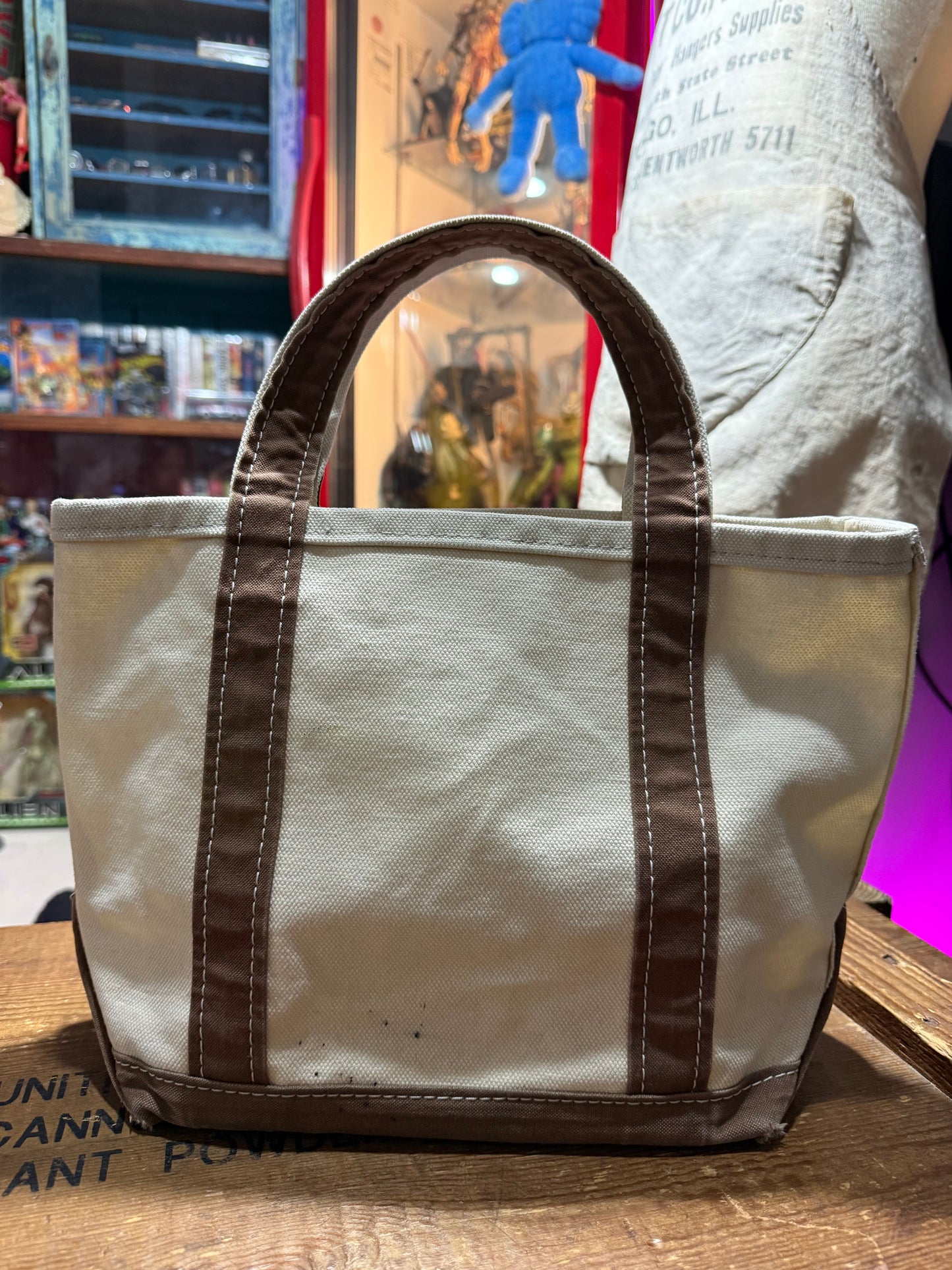 Orcival Canvas Tote Bag Cream Brown Trim Small Size