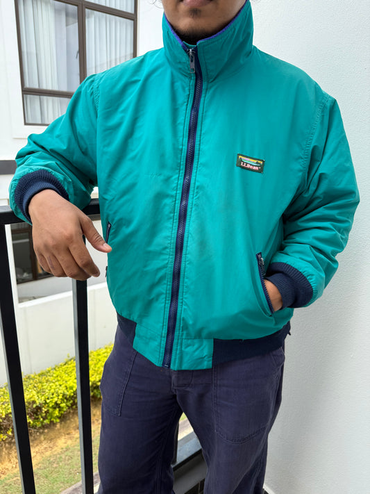 Vintage L.L.Bean Warm-Up Jacket – Made in USA Teal Nylon with Blue Fleece Lining
