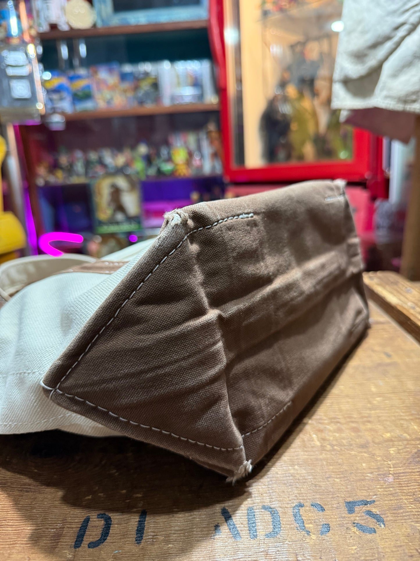 Orcival Canvas Tote Bag Cream Brown Trim Small Size