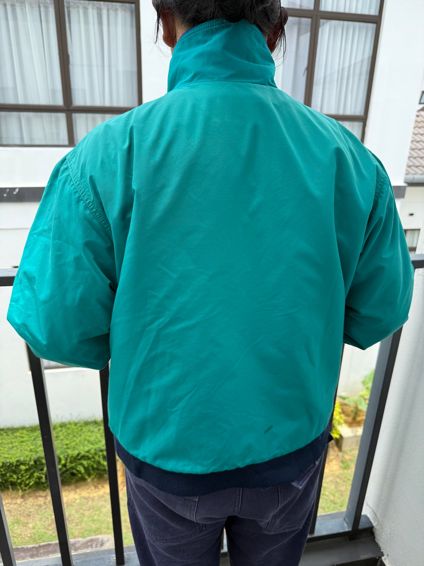 Vintage L.L.Bean Warm-Up Jacket – Made in USA Teal Nylon with Blue Fleece Lining