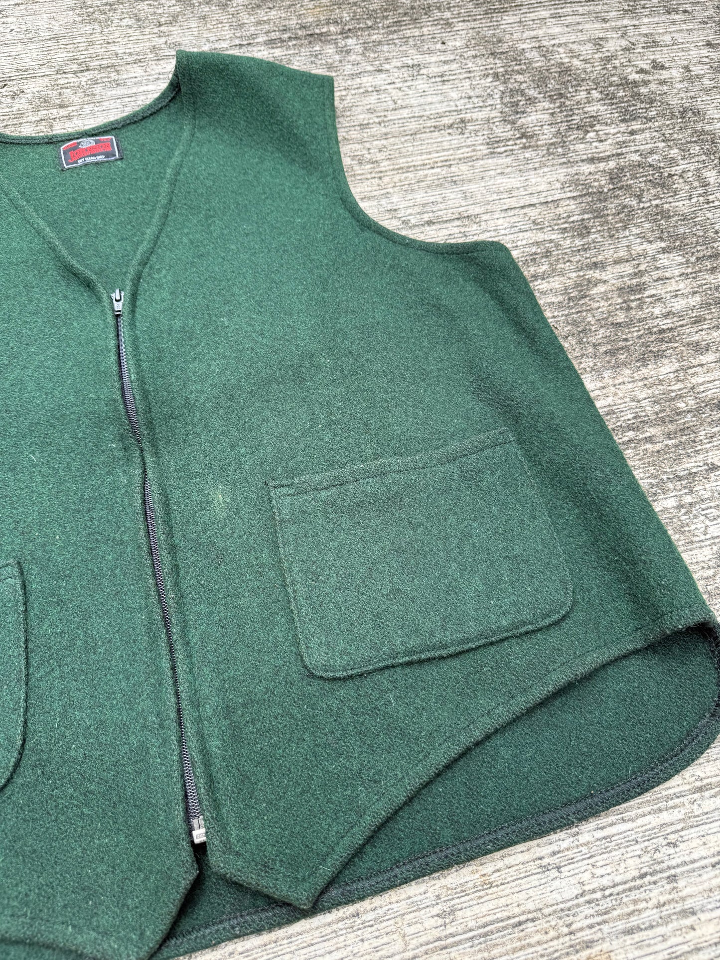 Vintage Johnson Woolen Mills Wool Zip Vest Green Made in USA