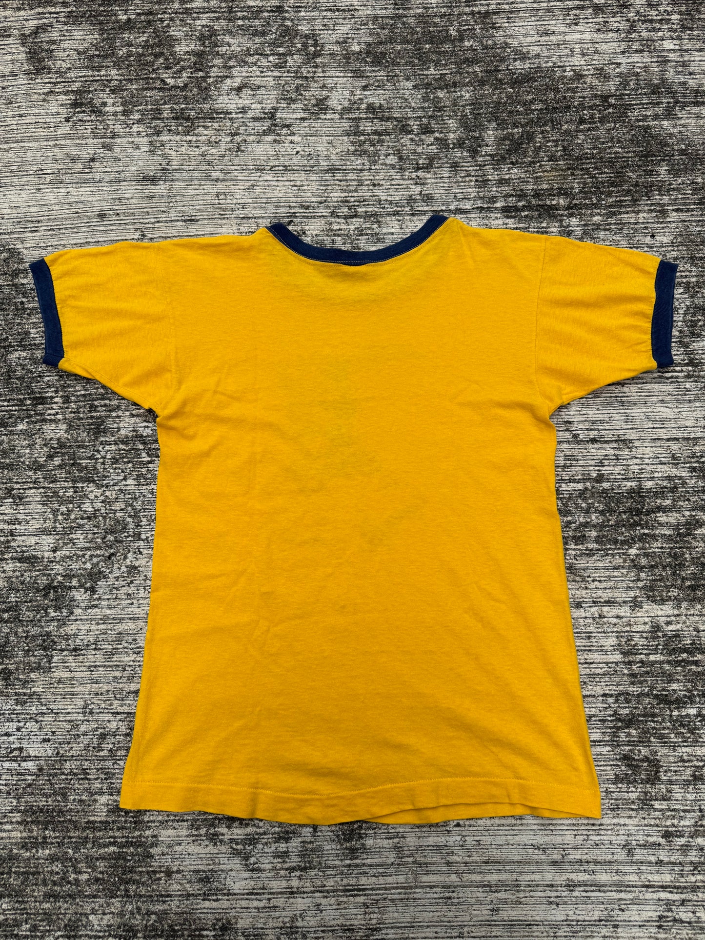 Vintage 1970s Champion Ringer T-Shirt Trinity Volunteers Tradition Cowboy Graphic