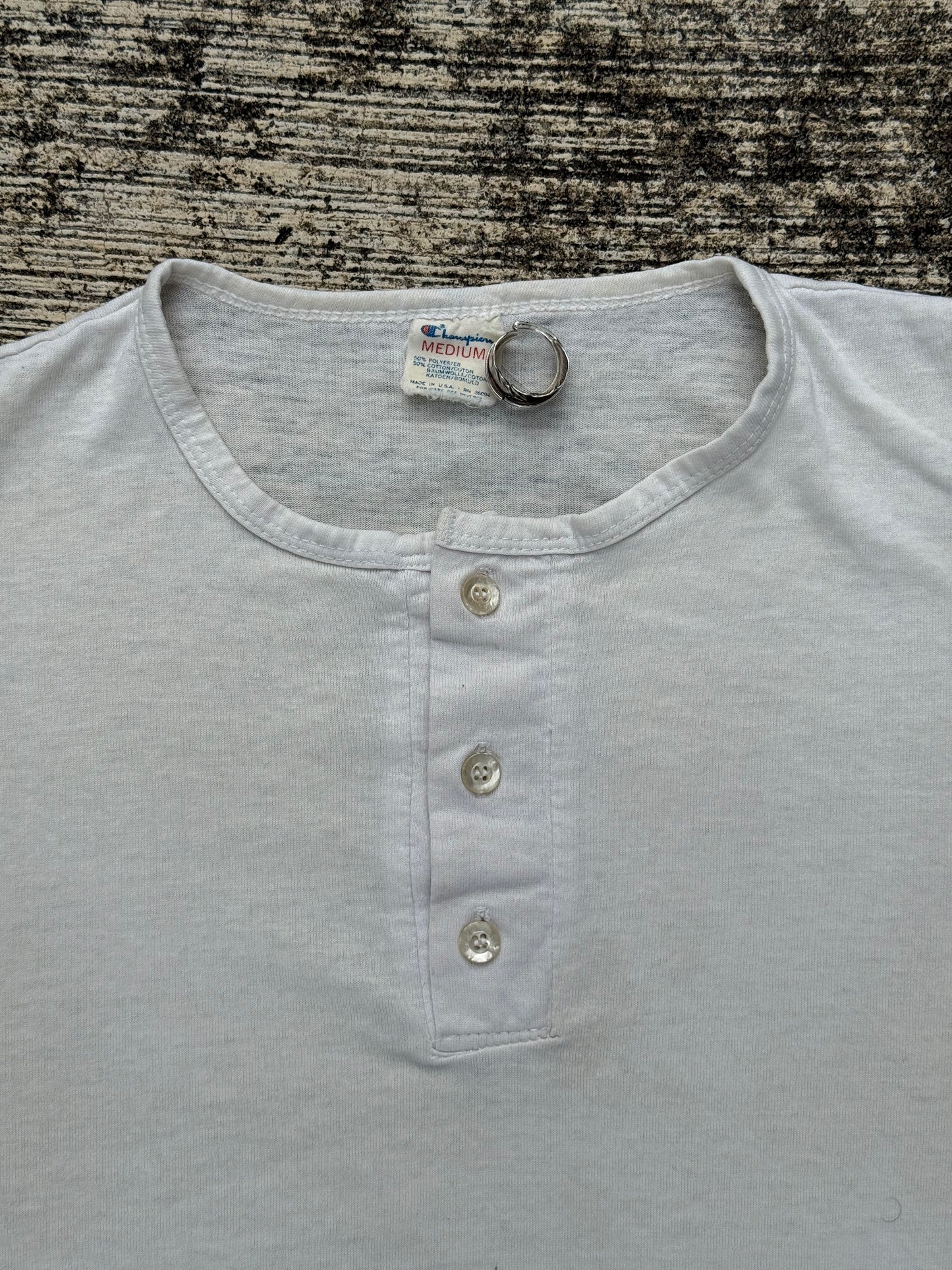 Vintage 1970s-80s Champion Henley Baseball Tee Raglan 3/4 Sleeve