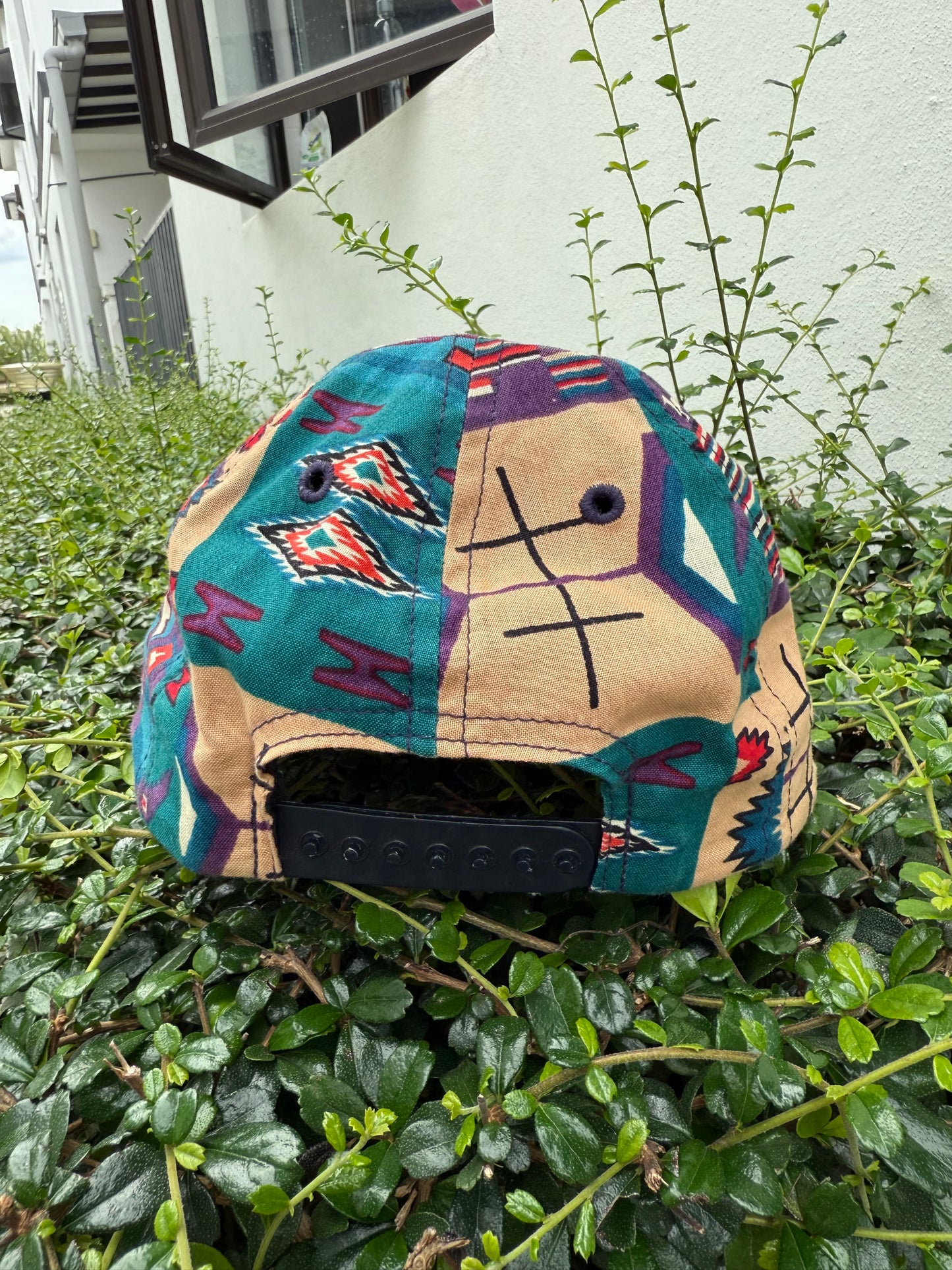 Vintage Tribal Pattern Snapback Cap Made in USA Aztec Style 90s Streetwear