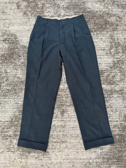 Vintage 1940s–50s Basket Weave Wool Pleated Trousers