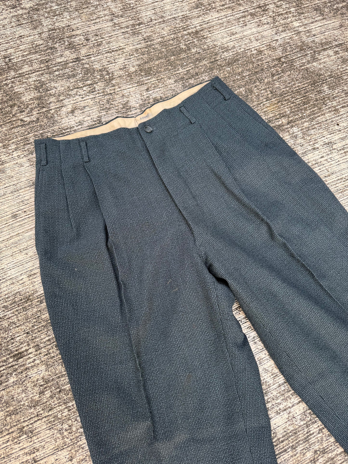 Vintage 1940s–50s Basket Weave Wool Pleated Trousers