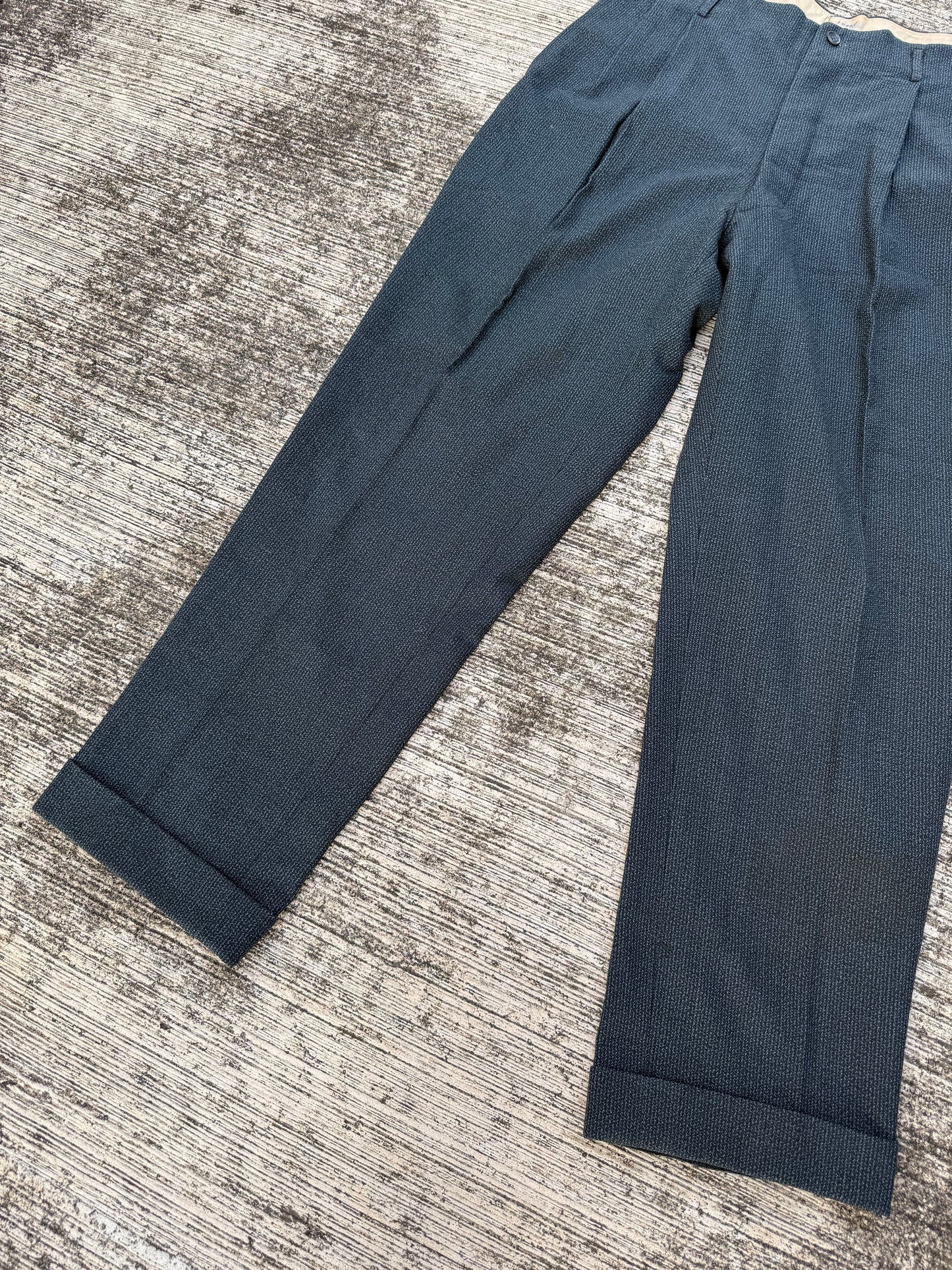Vintage 1940s–50s Basket Weave Wool Pleated Trousers