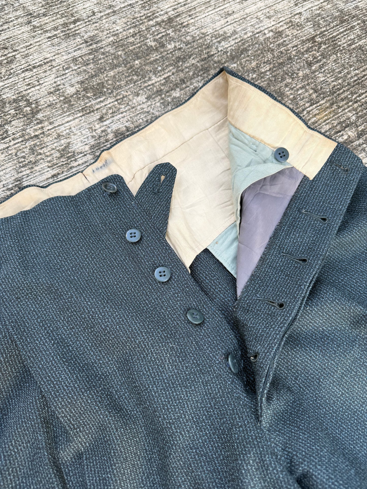 Vintage 1940s–50s Basket Weave Wool Pleated Trousers