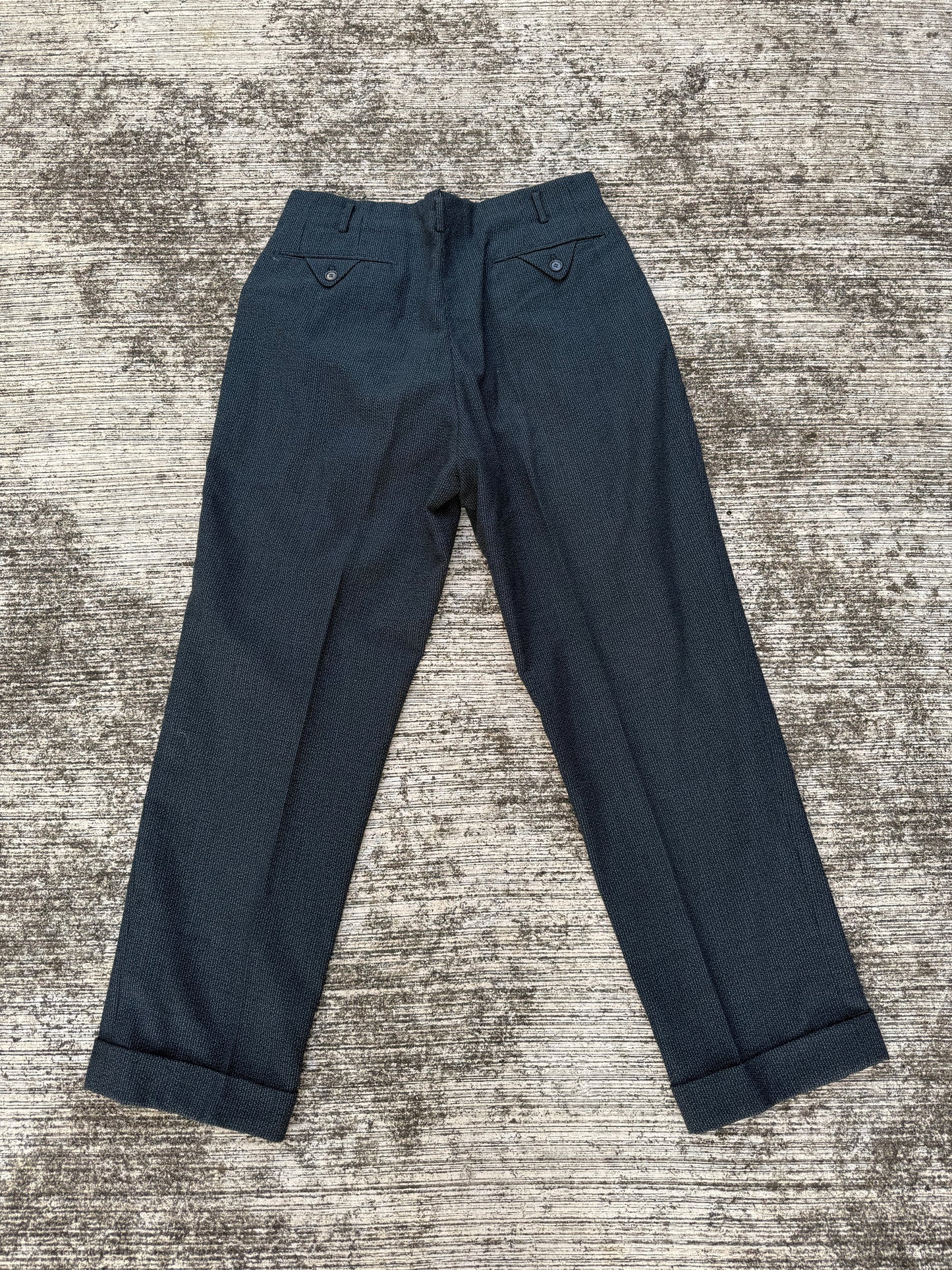 Vintage 1940s–50s Basket Weave Wool Pleated Trousers