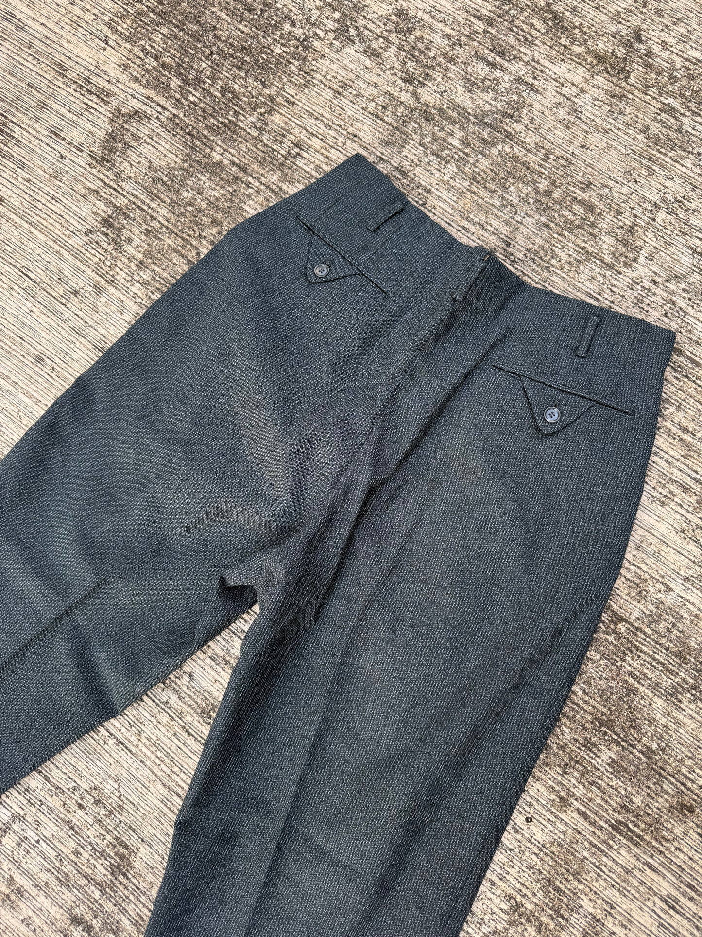 Vintage 1940s–50s Basket Weave Wool Pleated Trousers