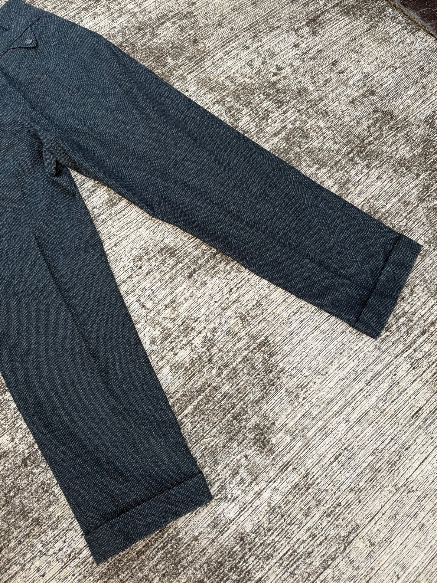 Vintage 1940s–50s Basket Weave Wool Pleated Trousers
