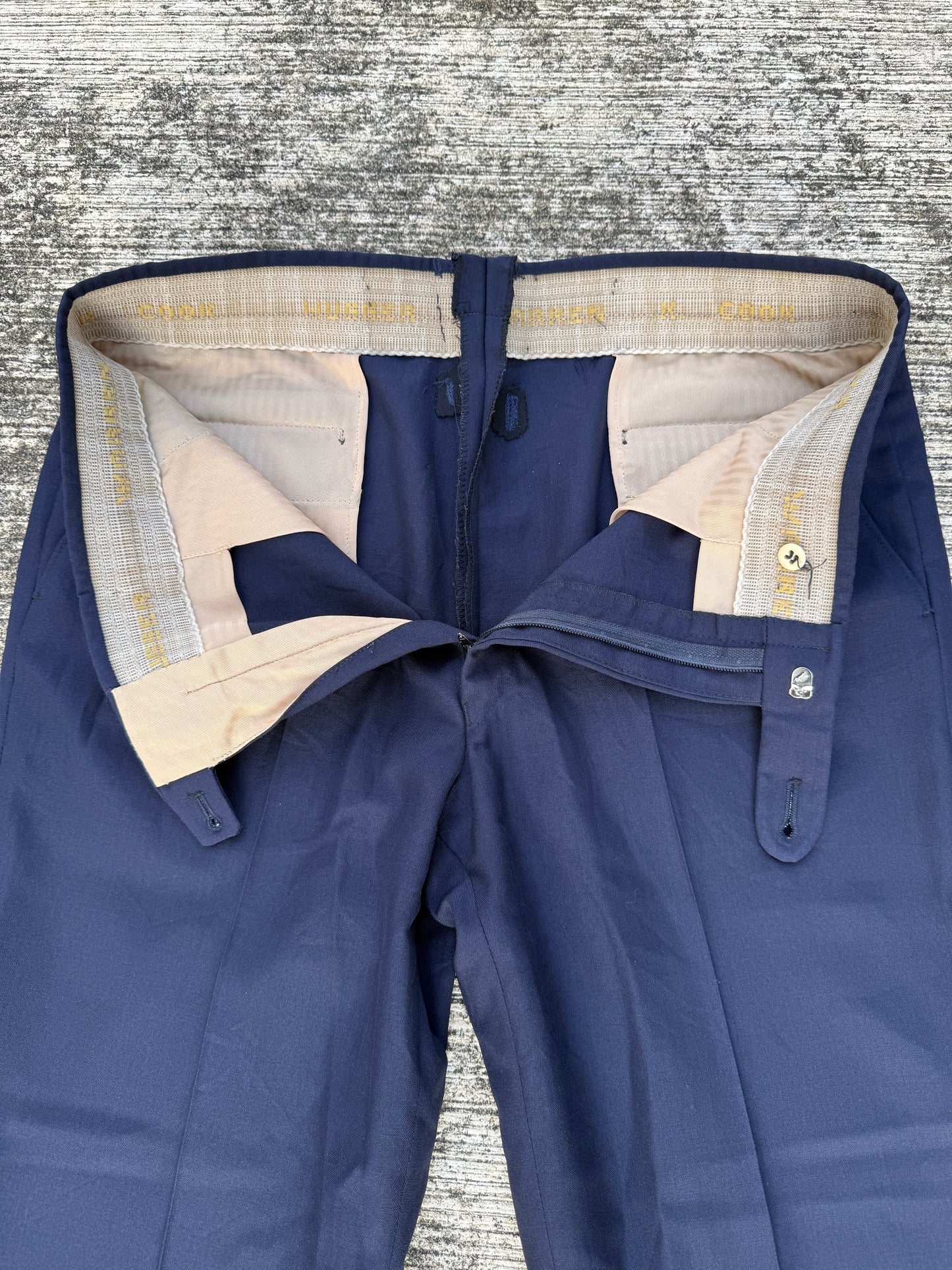Vintage 1960s Gabardine Navy Trousers Warren K. Cook Custom Tailoring