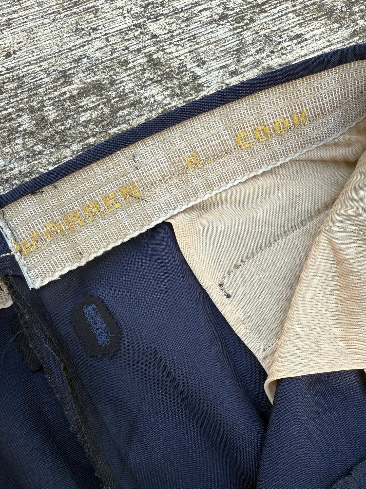 Vintage 1960s Gabardine Navy Trousers Warren K. Cook Custom Tailoring