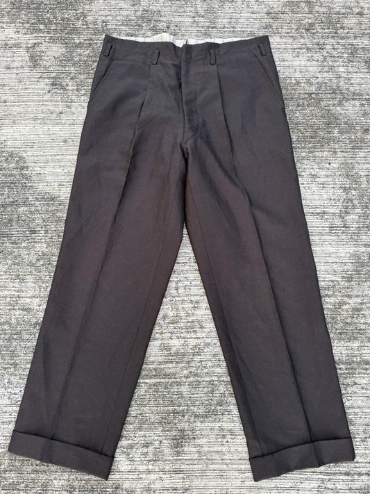 Vintage 1950s–60s Brown Gabardine Trousers European Tailoring