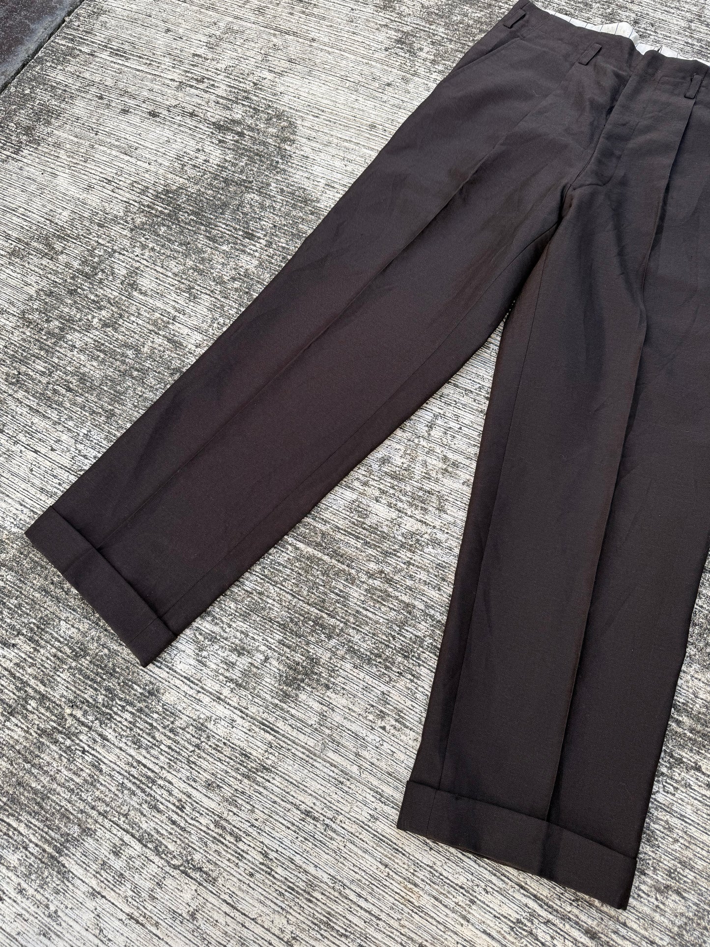 Vintage 1950s–60s Brown Gabardine Trousers European Tailoring