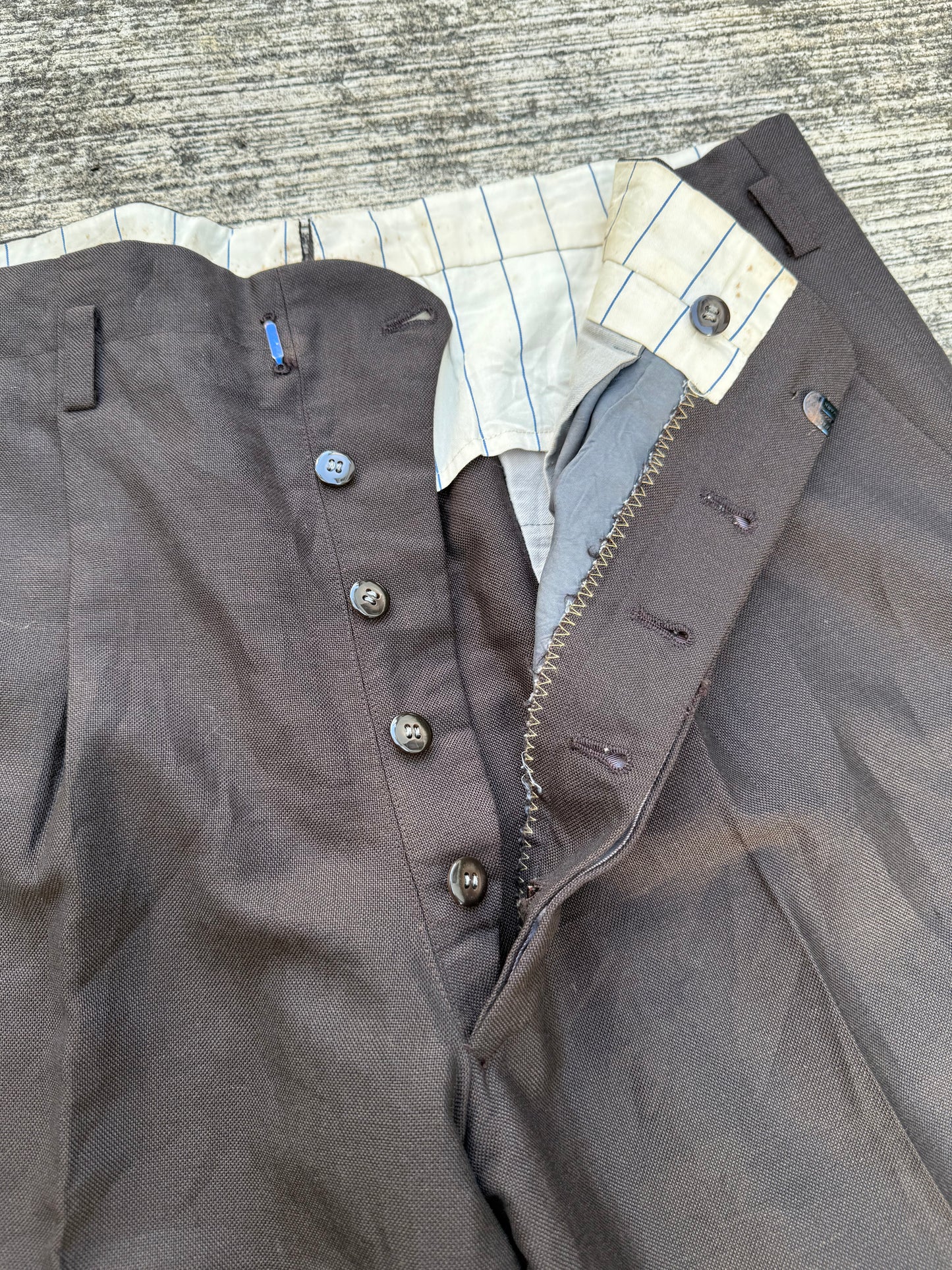 Vintage 1950s–60s Brown Gabardine Trousers European Tailoring