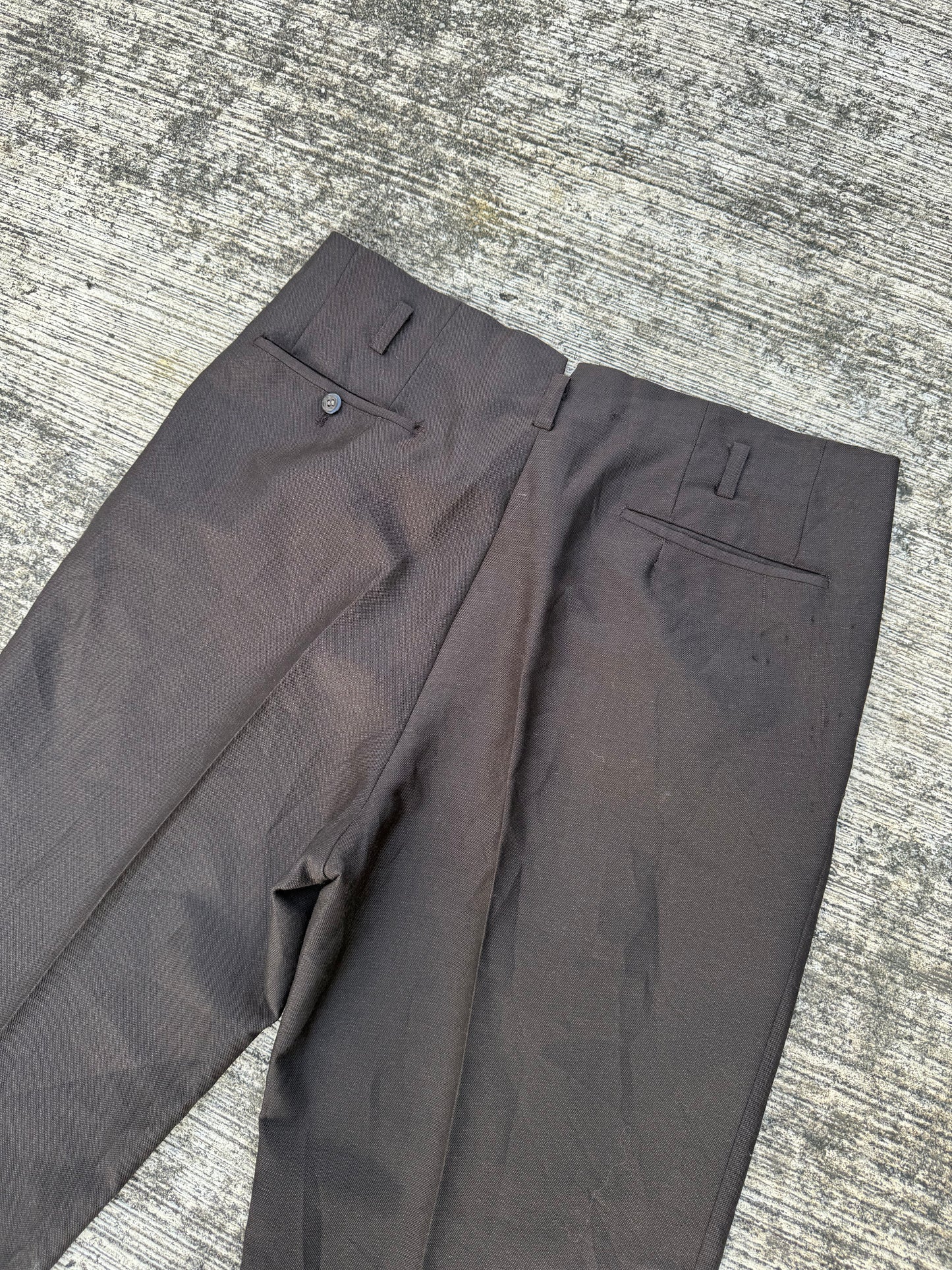 Vintage 1950s–60s Brown Gabardine Trousers European Tailoring