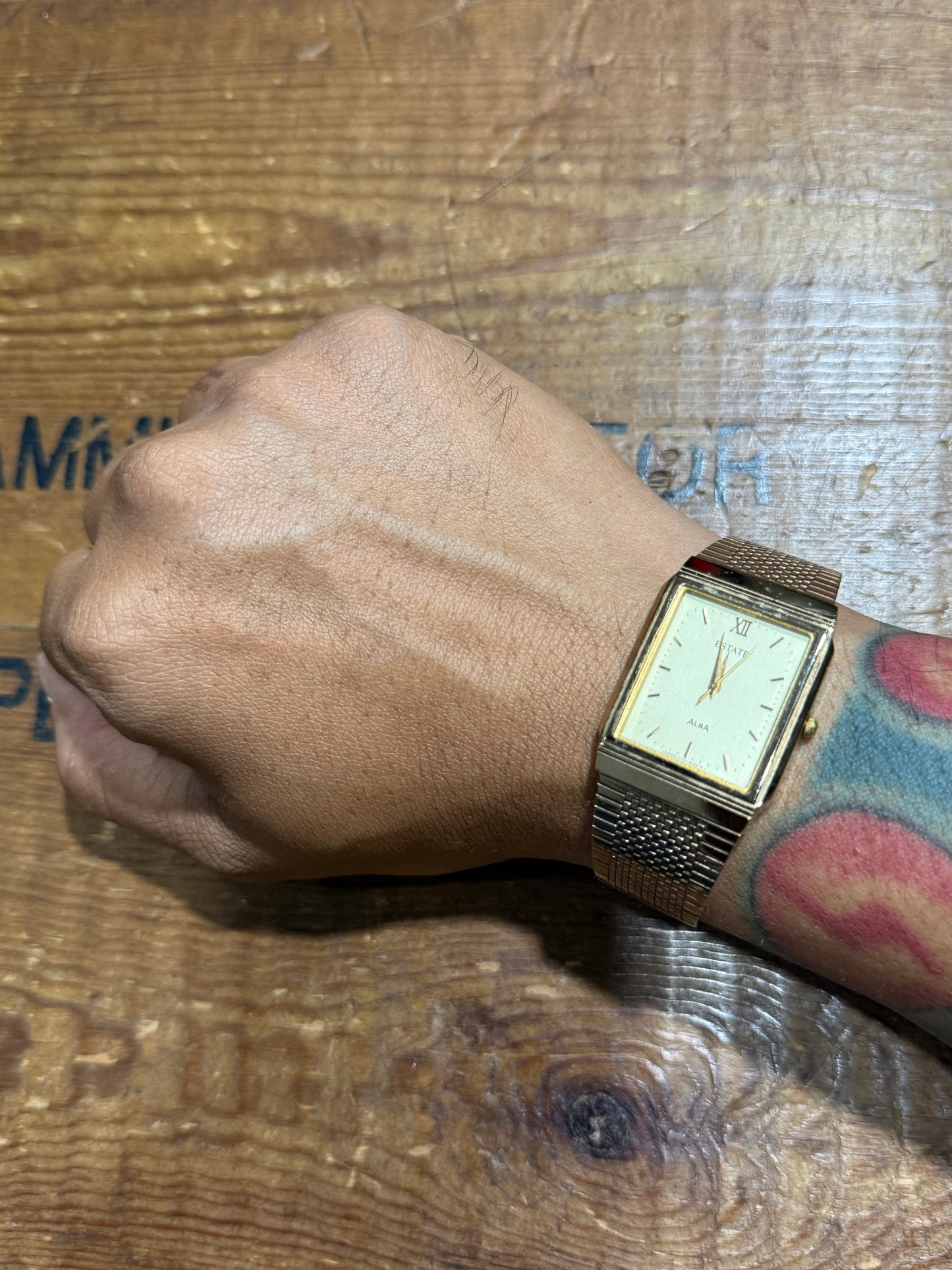 Vintage Alba Estate Gold Tone Tank Watch Junk Not Working For Parts