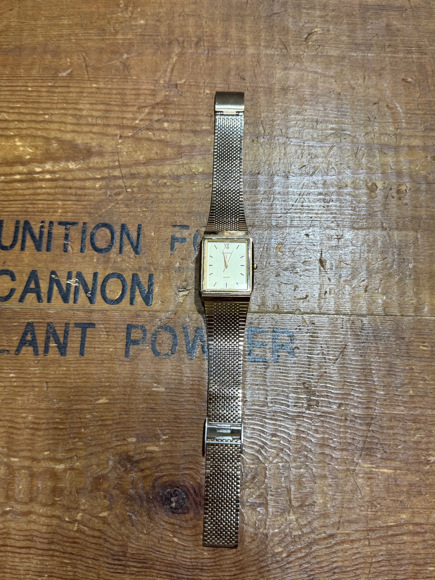 Vintage Alba Estate Gold Tone Tank Watch Junk Not Working For Parts