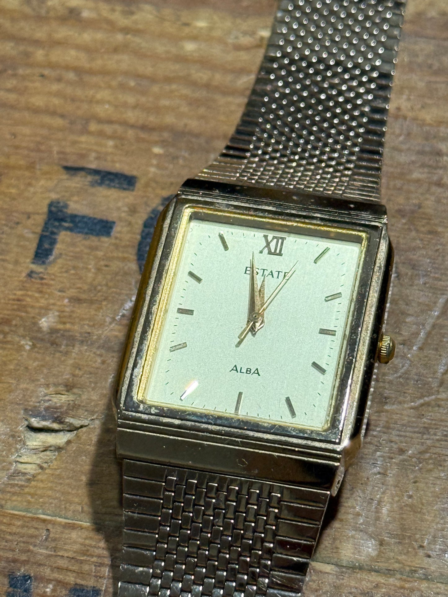 Vintage Alba Estate Gold Tone Tank Watch Junk Not Working For Parts