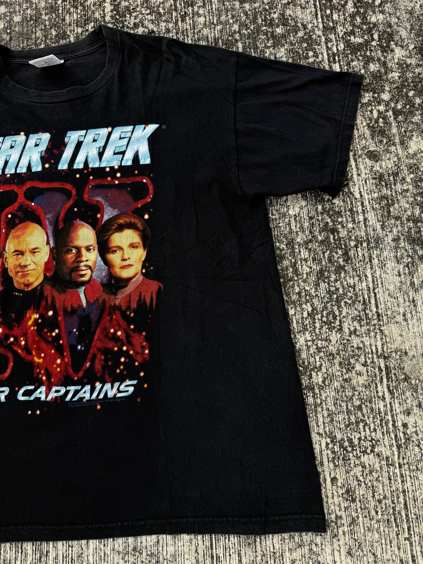 Vintage 1996 Star Trek Four Captains T-Shirt – Paramount Pictures Classic Sci-Fi Tee