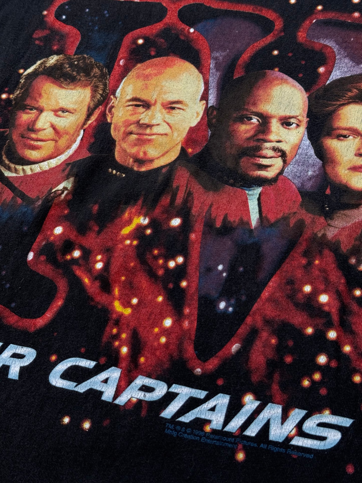 Vintage 1996 Star Trek Four Captains T-Shirt – Paramount Pictures Classic Sci-Fi Tee