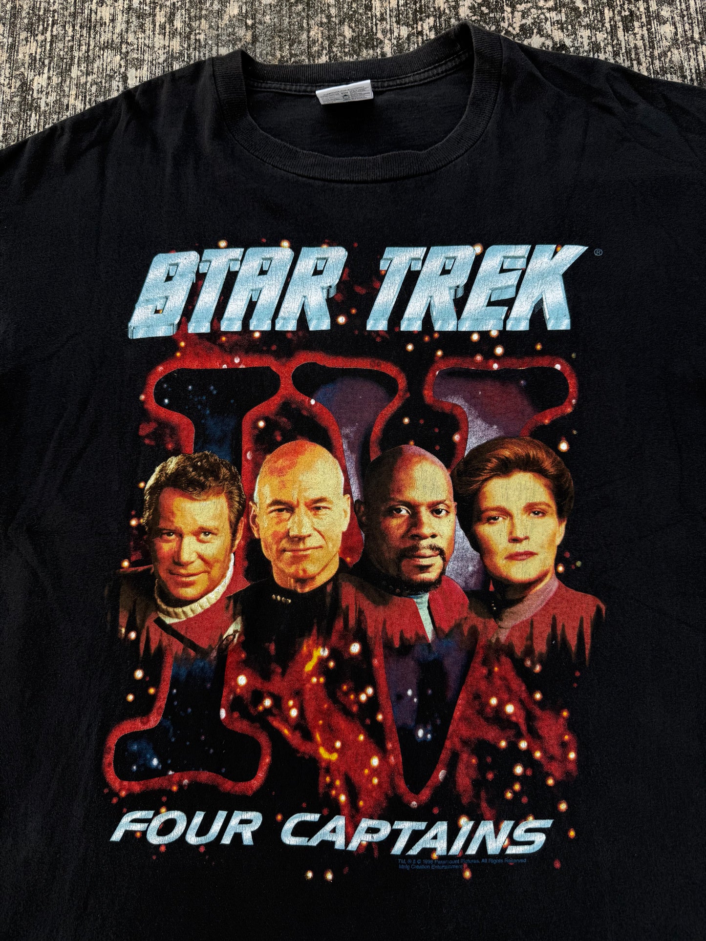 Vintage 1996 Star Trek Four Captains T-Shirt – Paramount Pictures Classic Sci-Fi Tee