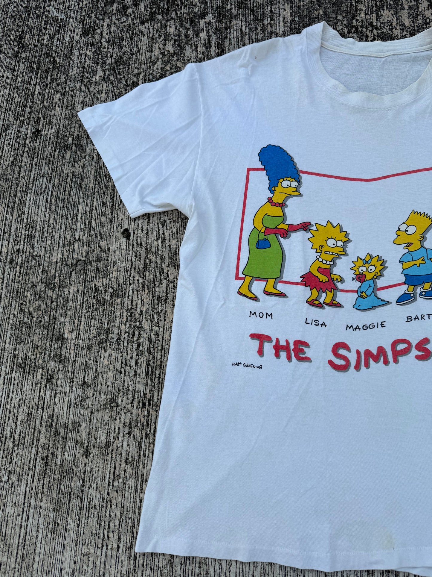 Vintage 1990 The Simpsons Family Graphic T-Shirt Matt Groening Rare Cartoon Tee