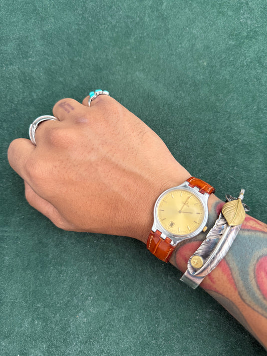 Vintage Omega De Ville Quartz Gold Dial Dress Watch