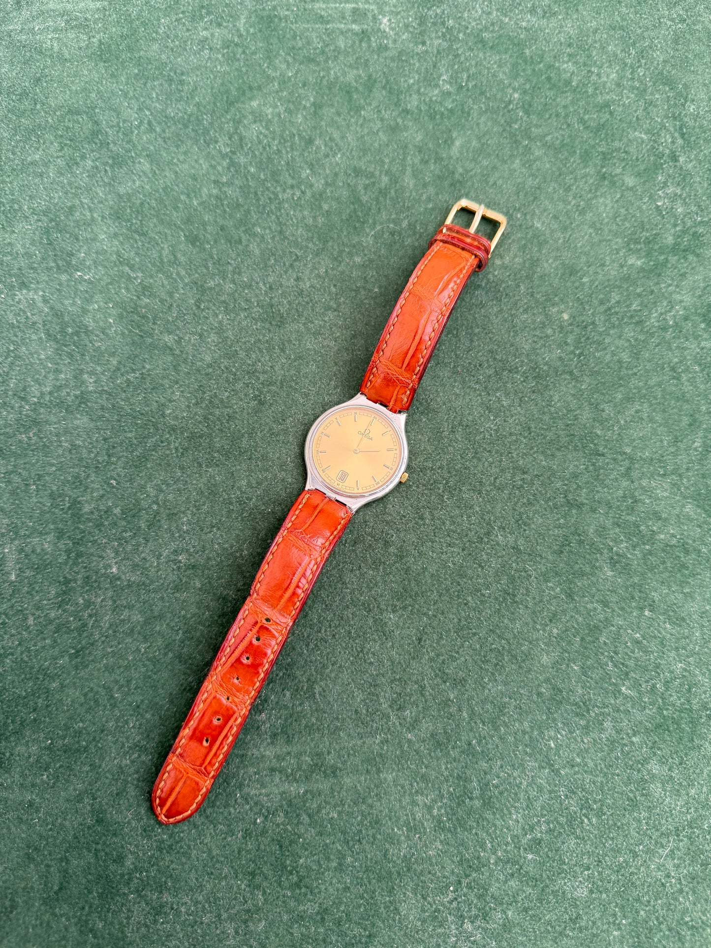 Vintage Omega De Ville Quartz Gold Dial Dress Watch