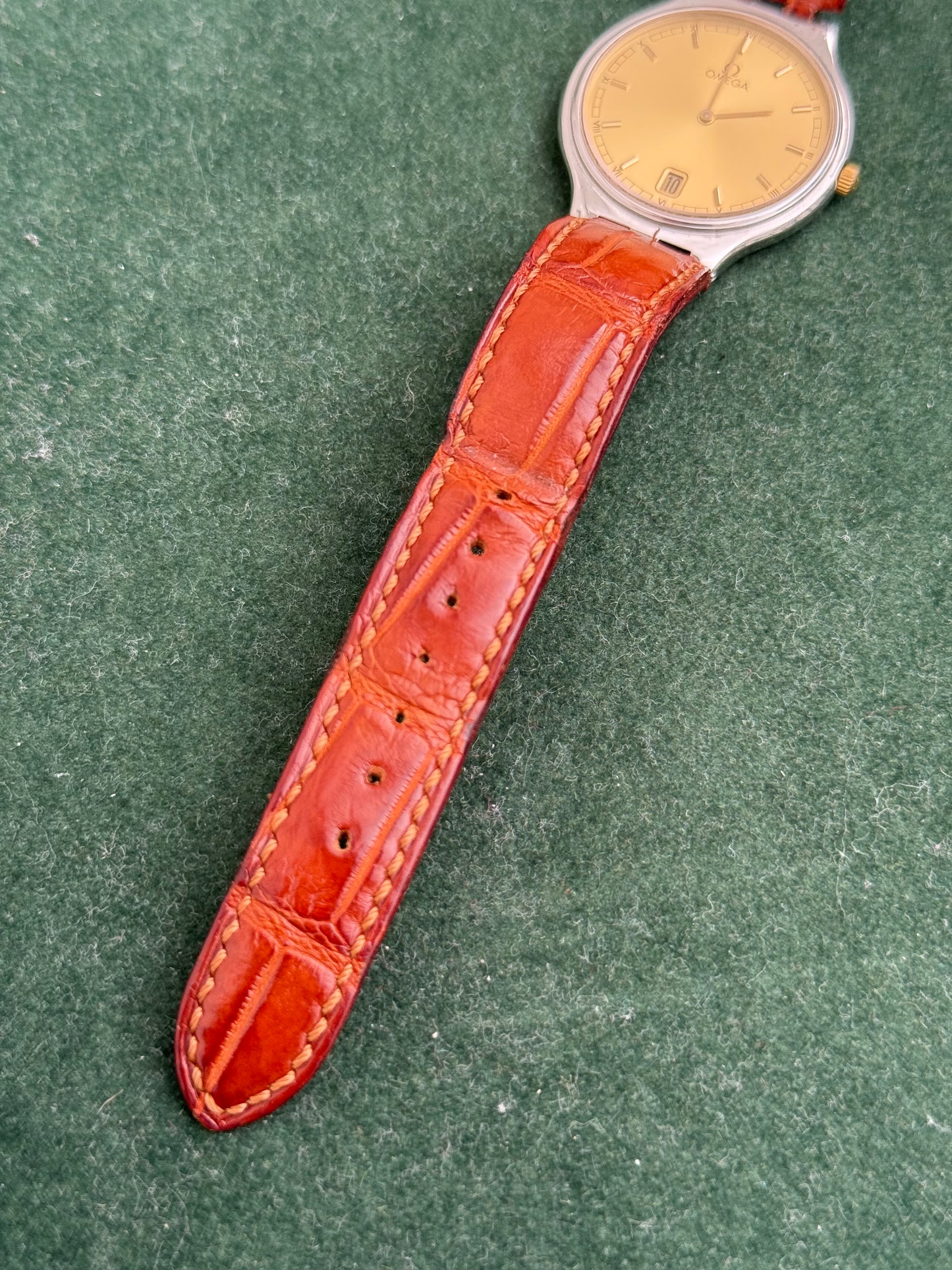 Vintage Omega De Ville Quartz Gold Dial Dress Watch