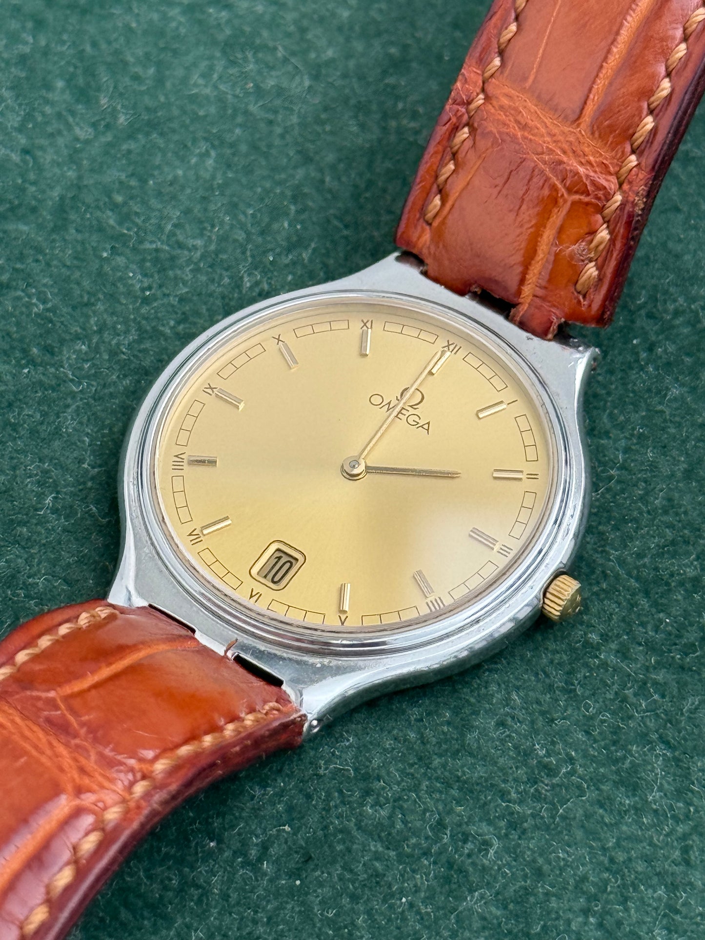 Vintage Omega De Ville Quartz Gold Dial Dress Watch