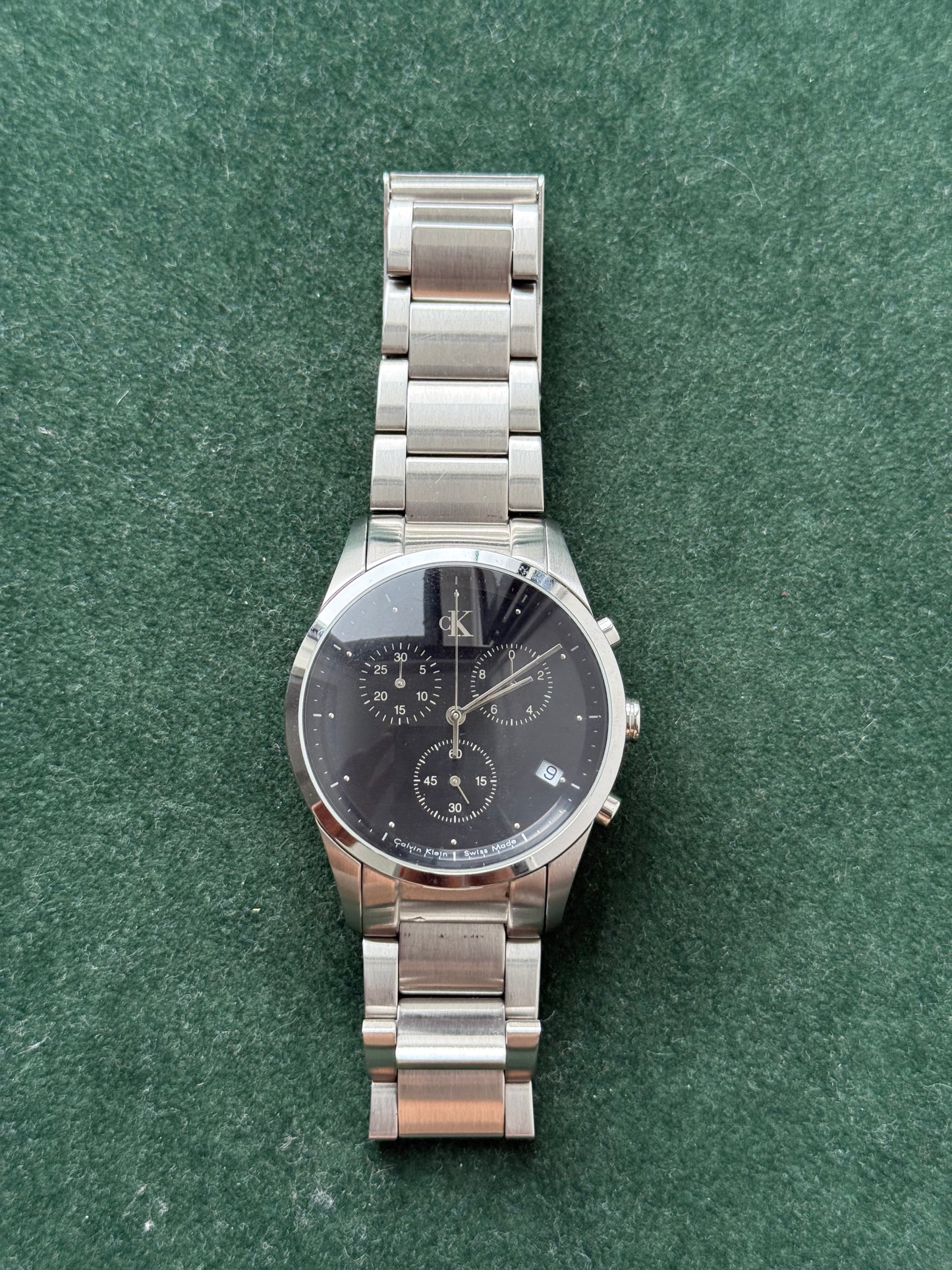 Calvin Klein K22371 Swiss Made Chronograph Black Dial Stainless Steel Watch