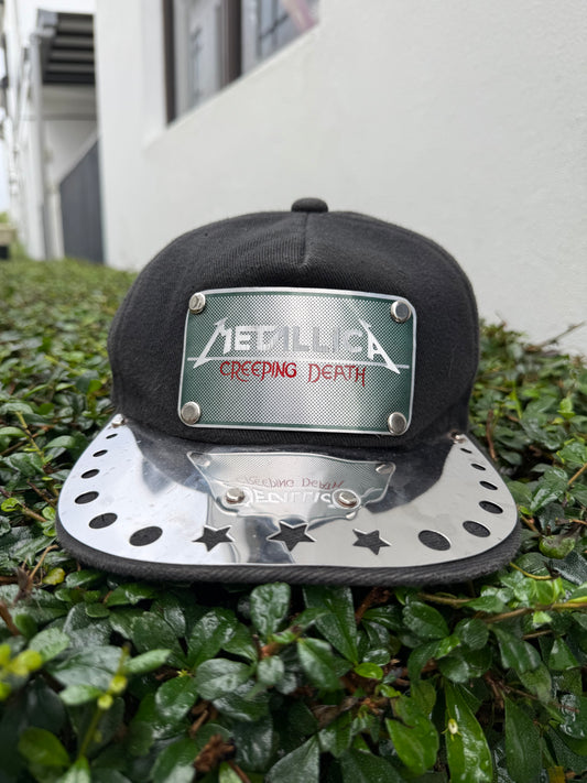 Vintage Metallica “Creeping Death” Snapback Cap with Metal Plate & Star Studded Brim