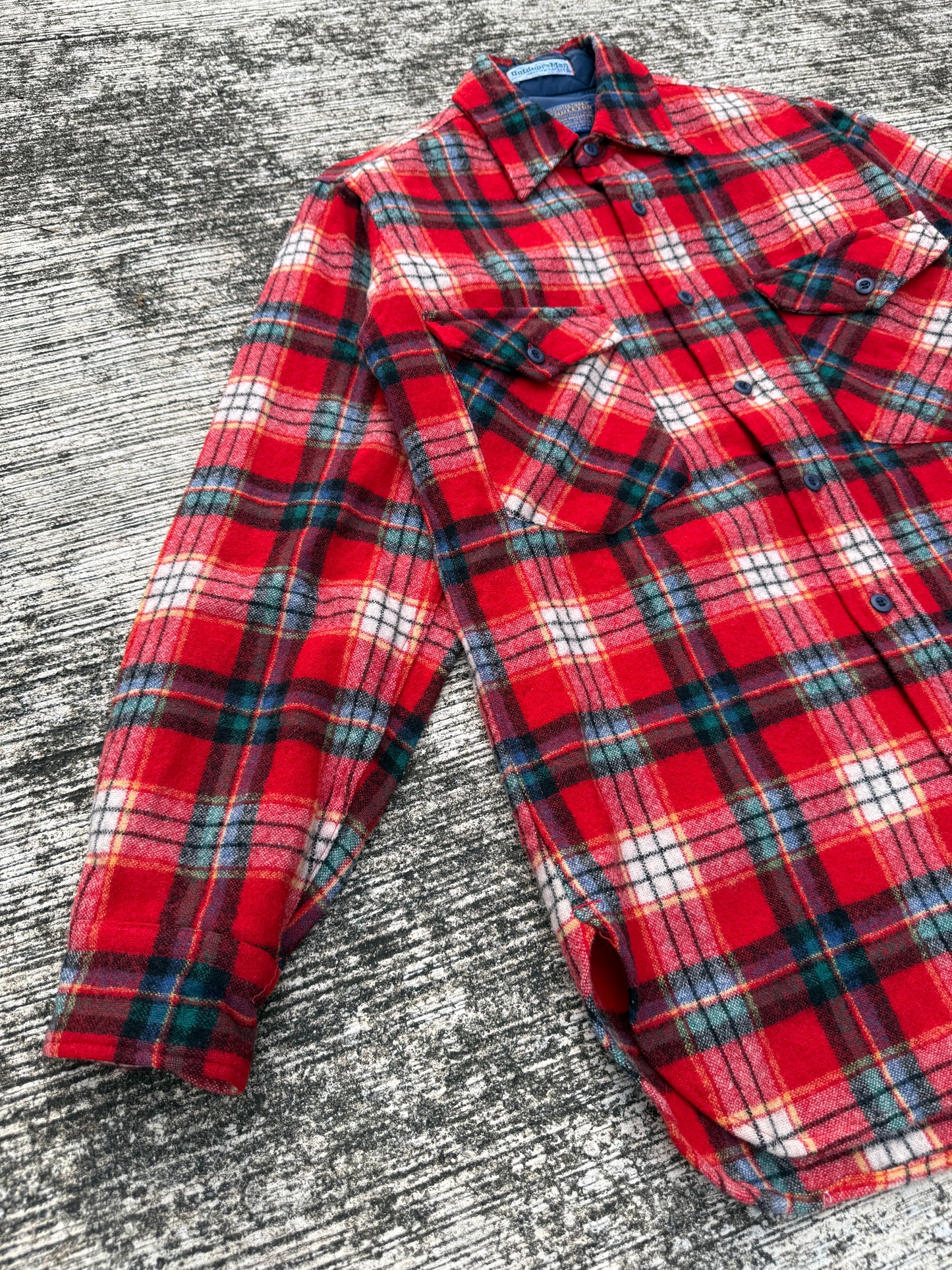 Vintage Pendleton OutdoorsMan Wool Shirt Red Tartan Plaid USA Made