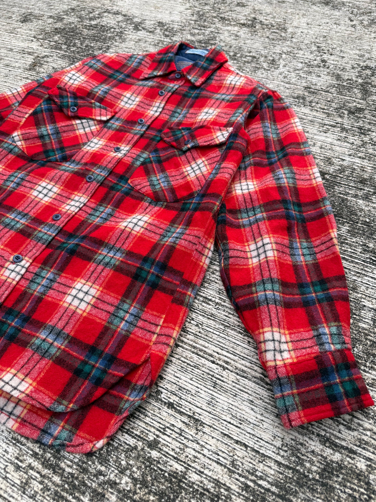 Vintage Pendleton OutdoorsMan Wool Shirt Red Tartan Plaid USA Made