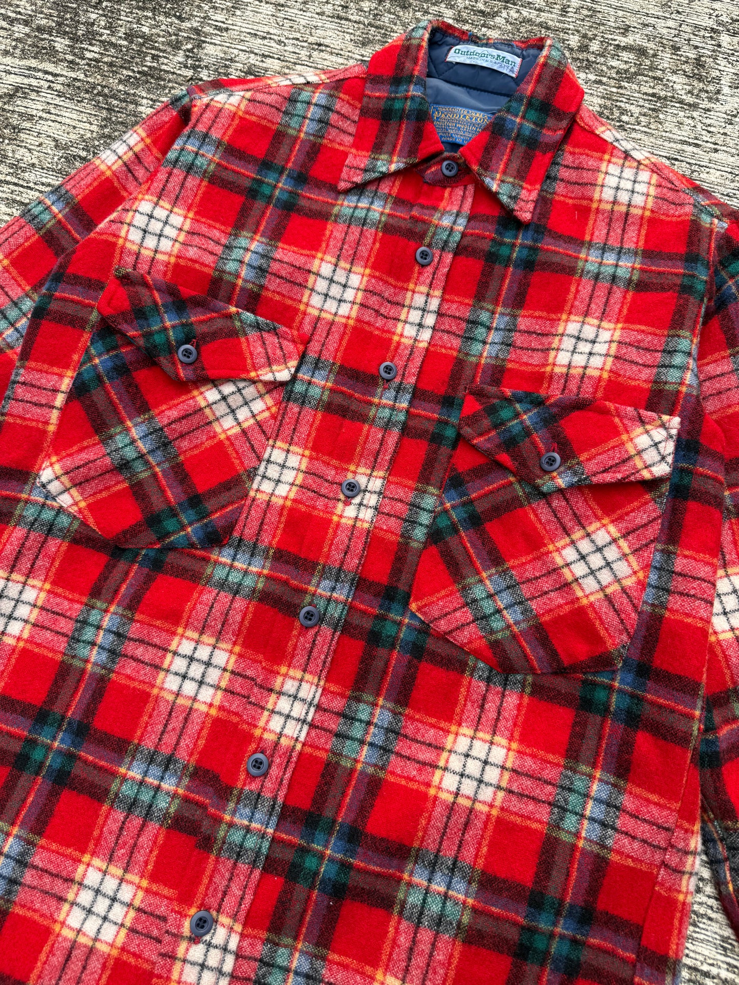 Vintage Pendleton OutdoorsMan Wool Shirt Red Tartan Plaid USA Made