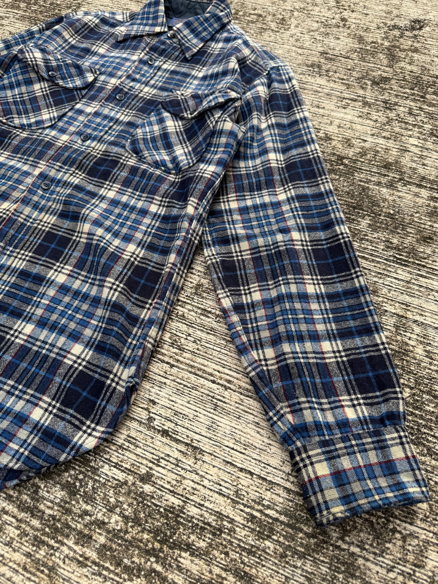 Vintage Pendleton Wool Plaid Shirt Navy Blue Cream USA Made