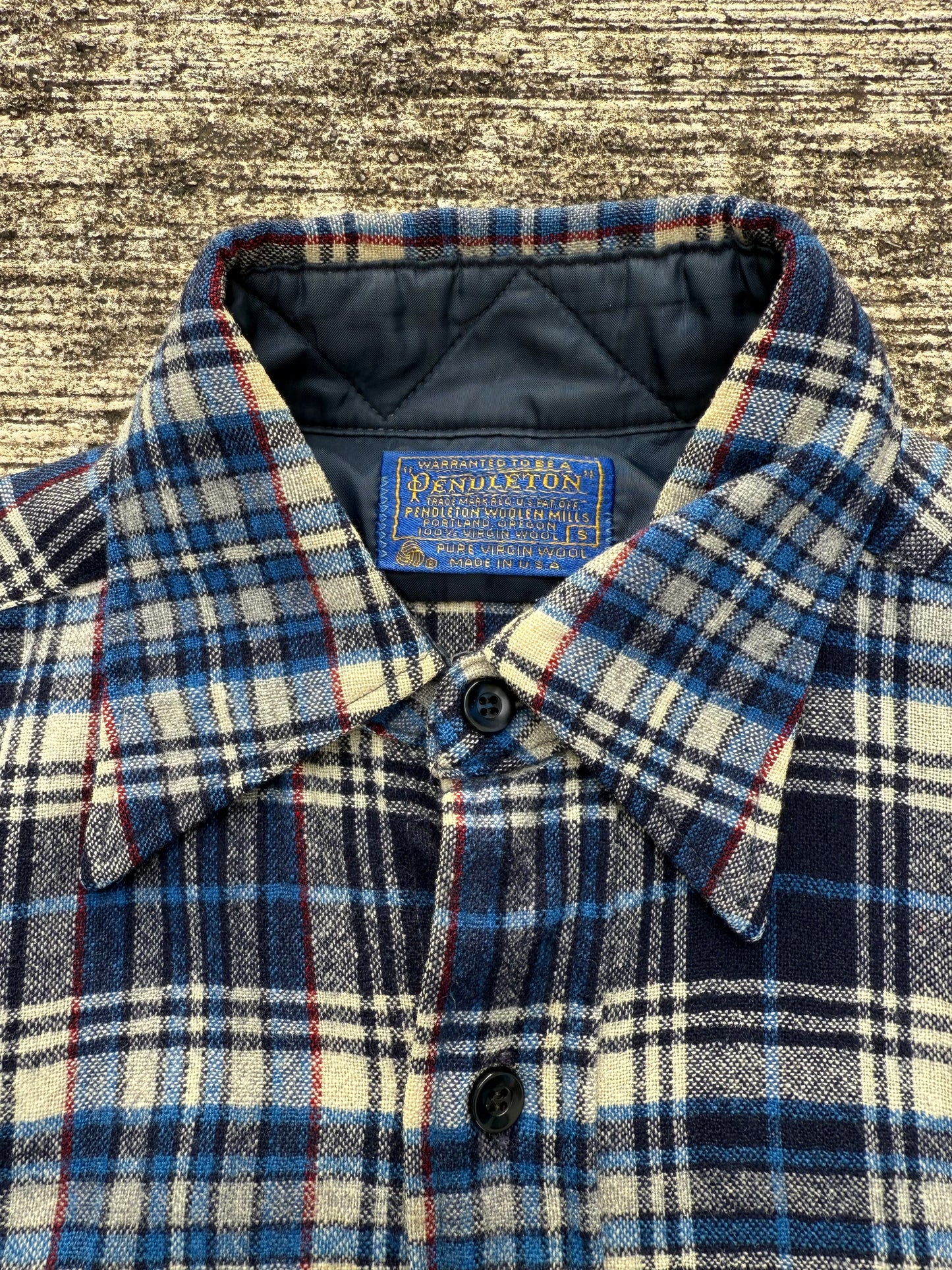 Vintage Pendleton Wool Plaid Shirt Navy Blue Cream USA Made