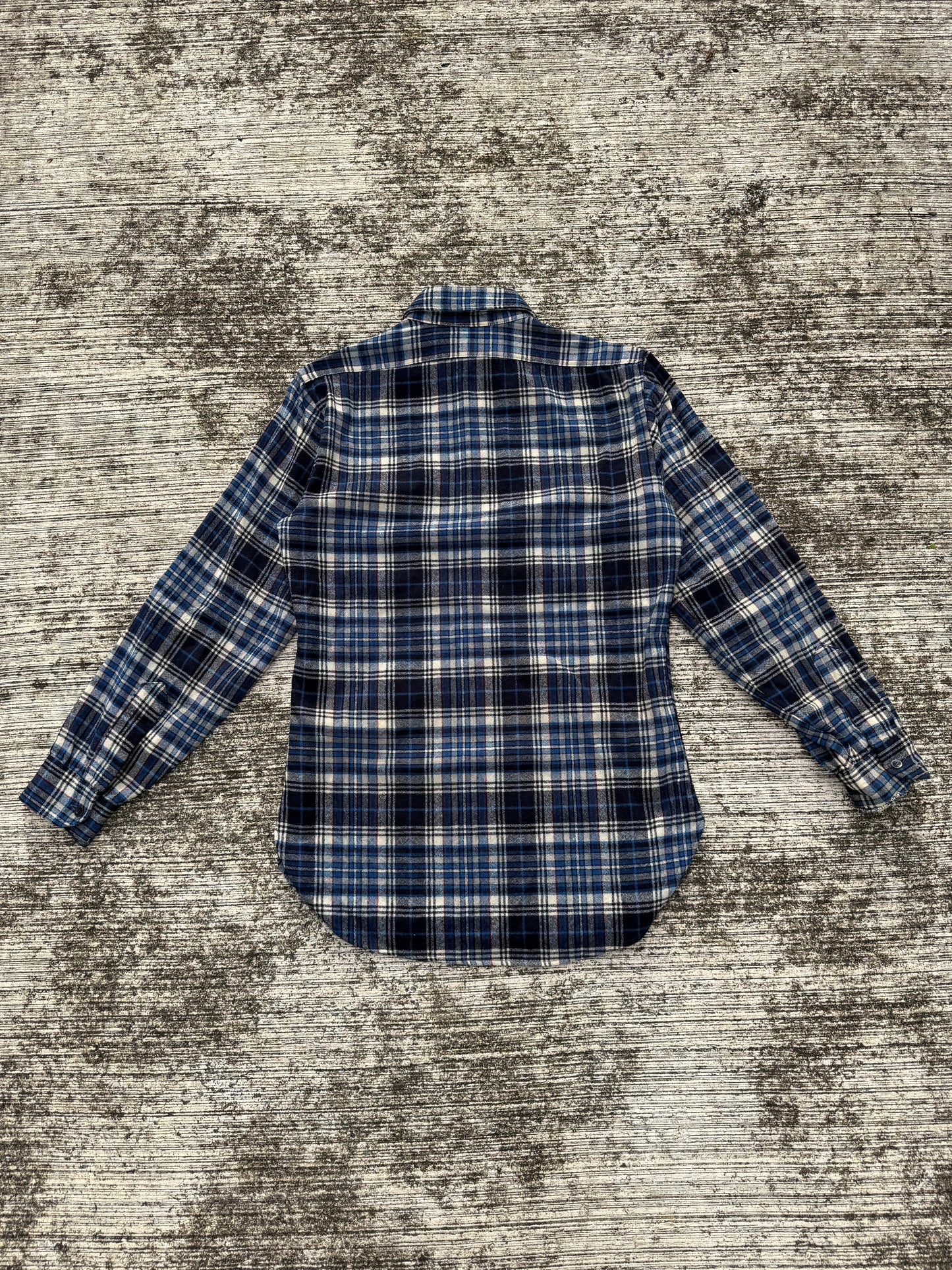 Vintage Pendleton Wool Plaid Shirt Navy Blue Cream USA Made