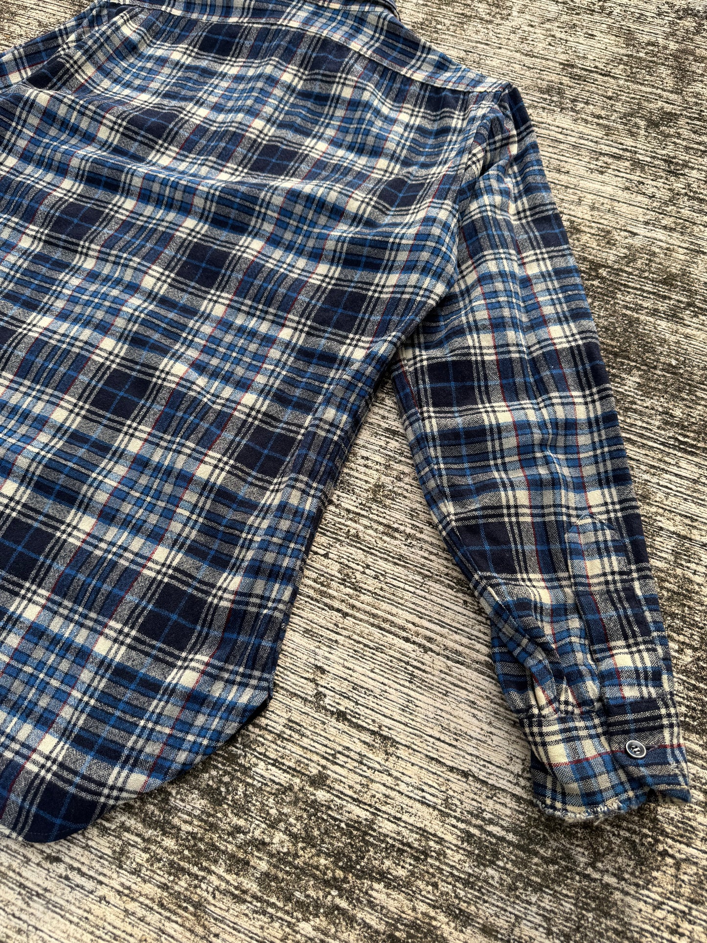 Vintage Pendleton Wool Plaid Shirt Navy Blue Cream USA Made