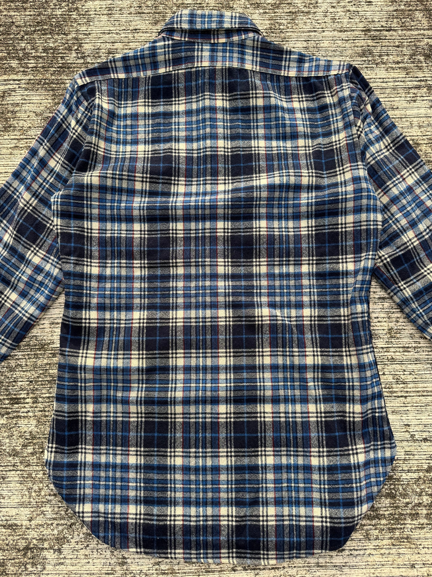 Vintage Pendleton Wool Plaid Shirt Navy Blue Cream USA Made