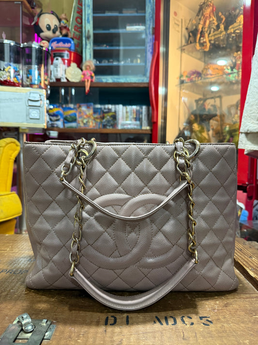 Chanel Cambon Ligne Quilted Tote Bag Dusty Pink Leather Shoulder Bag